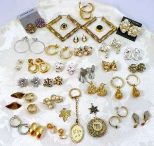 Large Lot Vintage Jewelry in Box Earrings Bracelets Necklaces Rings 