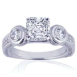  1.70 Ct Asscher Cut 3 Stone Diamond Engagement Ring SI1 