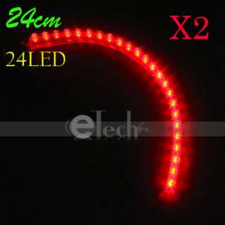 24 LED Strip Car Lights Flexible Grill Light Red New  