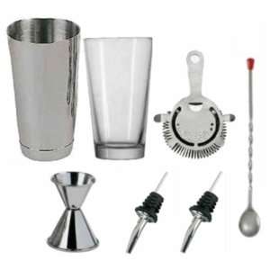 Bar Shaker Set 6 piece Cup Glass Strainer Pourers NEW  