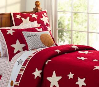 New~Pottery Barn Kids TWIN Red Star Quilt & 1 Standard Sham  