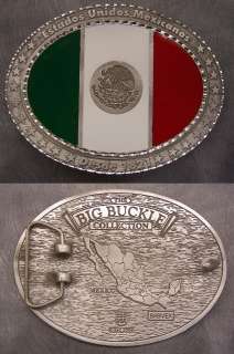 Pewter Belt Buckle National Flag Mexico large oval NEW  
