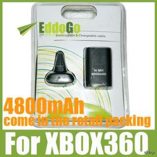 New Retail 4800mAh Black Battery Pack + USB Charger Cable For Xbox360 