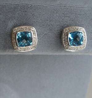 David Yurman 7mm Petite Albion Blue Topaz Diamond earrings  