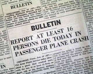 CHESHIRE CT DC 3 Airliner Airplane Crash 1946 Newspaper  