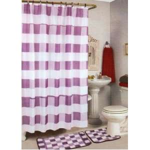 4pcs Bath Rug Set Lilac Checker Bathroom Rug Shower Curtain Mat 