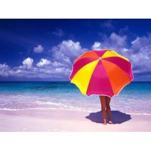  Female Holding a Colorful Beach Umbrella on Harbour Island 