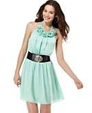  Grass Dress, Sleeveless Rosette Halter Chiffon 