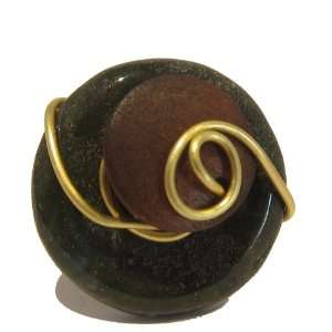   Wood Brown Green Gold Wrapped Crystal Healing Stone Size 9.5 Jewelry