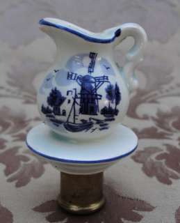 RARE VINTAGE HOLLAND DELFT STYLE MILL PITCHER LAMP SHADE FINIAL HAND 