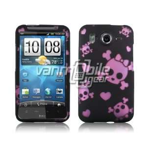 VMG HTC Inspire Design Hard Case Cover   Black w/ Pink Skulls & Bones 
