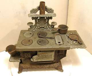 ANTIQUE VICTORIAN CAST IRON CHILDS TOY STOVE W/ACCESSORIES EAGLE 
