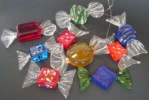 Art Glass & Plastic Candy Colorful Ornamental 9 Pieces  