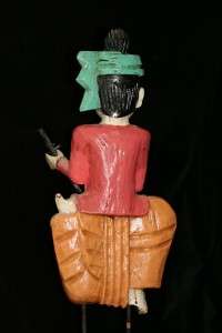   Thailand Musician Statue Handpainted Folk Art Carved Wooden Gesso 22