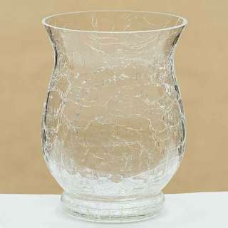 Crackle Glass Round Flared Pillar Candle Holder Vase  