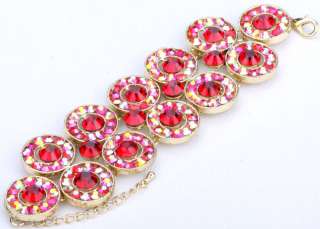 Gold red swarovski crystal chain cuff bracelet 11  