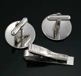 Vintage Sterling Silver Signed CuffLinks Tie Clip Set  