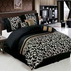Black with Gold 11 Piece Luxury Bedding Set Queen or King w/ optional 