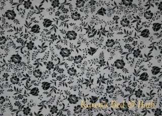 Black Floral Stencil Flowers On White Curtain Valance NEW  