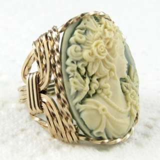   Goddess Butterfly Cameo Ring 14K Rolled Gold Custom Jewelry  