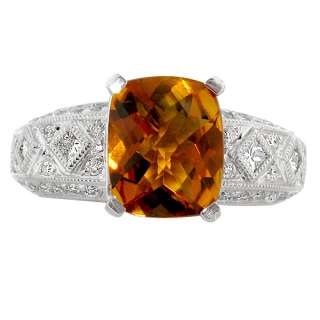 14K Orange Citrine Gem & 0.60ct Diamond Gemstone Ring  