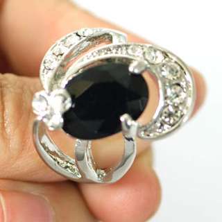   Size 5.5 Stylish Engagement Black Xaga Gemstone 14K GP Zircon CZ Ring