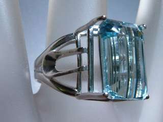 11.70ct Emerald Cut Blue Topaz Solitaire Ring SS 925  