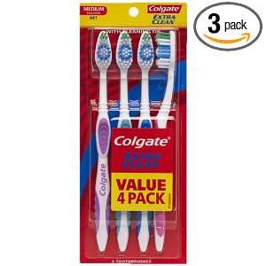 Colgate Extra Clean Adult Full Head, Medium Toothbrush, 4 Count (Pack 