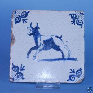 Dutch Delft 17th century tile Cow from Holland  