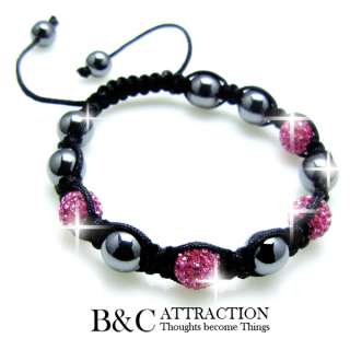 10mm Macrame PINK Bracelet by Swarovski Crystal Disco Ball Charm Beads