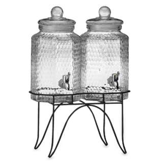 DOUBLE 1 Gallon Glass Beverage Dispenser Jars and Stand  