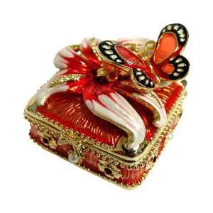   Butterfly Enameled Bejeweled Crystal Trinket Box 