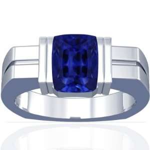  Platinum Emerald Cut Blue Sapphire Mens Ring Jewelry