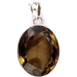   Faceted Smoky Quartz Oval Pendant   Sterling Silver 