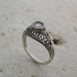  14K White Gold Art Deco Style Diamond Ring: Jewelry