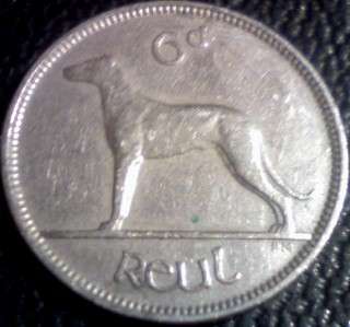 Ireland 1956 Sixpence 6d RARE Wolfhound Irish Coin 600k  
