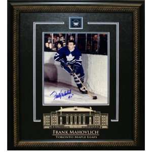 Frank Mahovlich Signed 8 X 10 Etched Mat Dark Action Vertical 