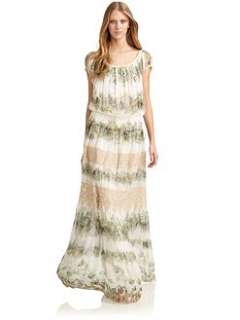 Alberta Ferretti   Silk & Lace Floral Maxi Dress