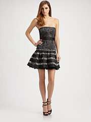    Madeline Stripe Jacquard Strapless Dress customer 