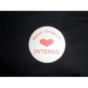 Newt Gingrich Hearts Interns 2 1/4 inch political pin back buttons