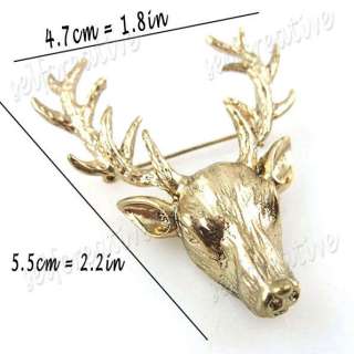 Polished Gold Metal Deer Elk Milu Head Horn Brooch Pin  