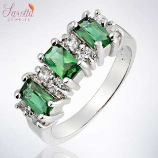   Gift Emerald Cut Green Emerald Gold Plated Fashion Jewelry Lady Ring 6