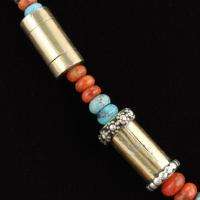 NATIVE AMERICAN STERLING TURQUOISE CORAL BEADS Necklace  