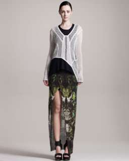 3QW0 Helmut Lang Smooth Webbed Pullover & Cicada Print Overlap Skirt