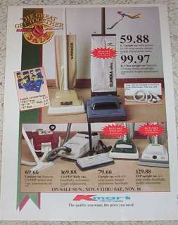 1989 advertising page   Eureka Vacuum Cleaners sale at Kmart K mart 