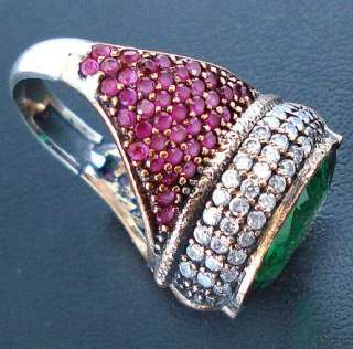 size 6 TURKISH GREEN EMERALD MARQUISE RUBY TOPAZ 925 STERLING SILVER 