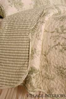 BALLARD FRENCH COUNTRY SAGE GREEN & IVORY TOILE QUILT THROW  
