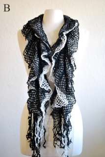 Color Lightweight Knit Ruffled Scarf with fringes  