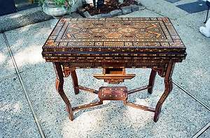 Antique Syrian Inlaid Game Table SIGNED 1880 Marquetry  