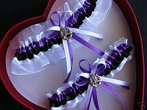 Wedding Garters COUNTRY COWGIRL Purple White Black Prom  